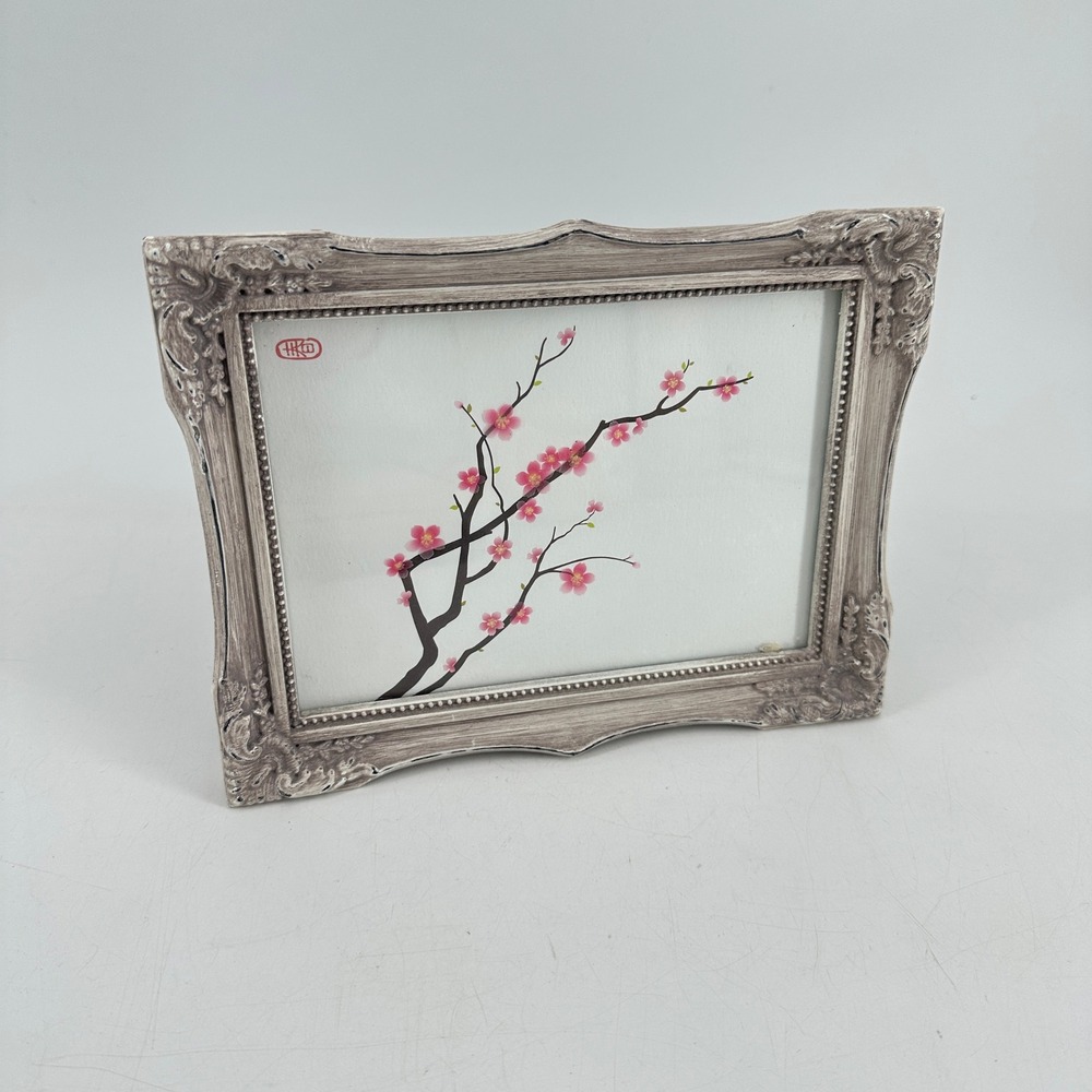Parisian Home Ornate Weathered Grey Picture Frame Cherry Blossom Art 5x7